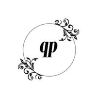 inicial qp logotipo monograma letra elegância feminina vetor