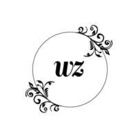 inicial wz logotipo monograma letra elegância feminina vetor