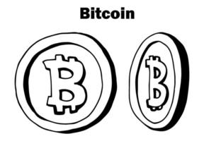 doodle ícones de moedas no fundo branco isolado. criptomoeda bitcoin. símbolos de moedas em estilo de esboço desenhado à mão. ilustração vetorial. negócios, conceito de economia. vetor