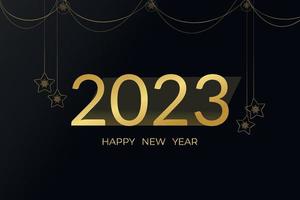 2023 feliz ano novo com design realista de banner dourado. vetor
