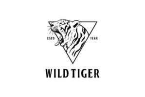 triângulo tigre rugindo com raiva gato selvagem jaguar leopardo puma logotipo vetor