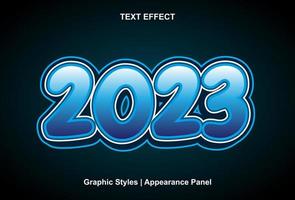 Efeito de texto 2023 com estilo gráfico e editável. vetor