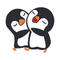 lindo casal de pinguins feliz abraça desenho animado vetor