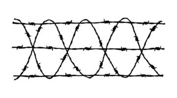 fundo de cerca de arame farpado. ilustração vetorial desenhada à mão no estilo de desenho. elemento de design para militares, segurança, prisão, conceitos de escravidão vetor