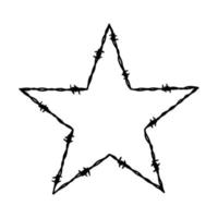 armação em forma de estrela de cinco pontas de arame farpado. ilustração vetorial desenhada à mão no estilo de desenho. elemento de design para militares, segurança, prisão, conceitos de escravidão vetor