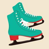 patins de gelo coloridos para patinação artística no inverno. pista de patinação ao ar livre. vintage moderno. ilustração vetorial vetor