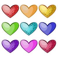 conjunto de ícones coloridos, corações decorativos coloridos para saudações românticas, vetor em estilo cartoon em um fundo branco