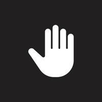 eps10 branco vetor palma mão ícone de arte sólida abstrata isolado no fundo preto. pare ou nenhum símbolo preenchido à mão em um estilo moderno simples e moderno para o design do seu site, logotipo e aplicativo móvel