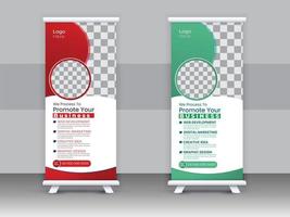 banner de roll-up corporativo fica design de modelo, conceito de negócio. roll-up de modelo gráfico para exposições, propaganda, design de pull-up, ilustração vetorial, display, x-banner moderno, bandeira-banner. vetor