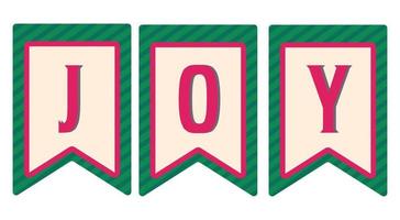 ilustração em vetor de fitas de natal com a palavra alegria. fitas verdes com babados vermelhos para o ano novo para banner, anúncio ou cartaz.