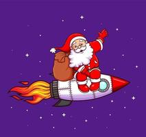 o feliz papai noel está dando o presente de natal com o foguete turbo vetor