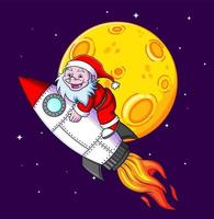 o yeti com a fantasia de papai noel está voando até a lua com o foguete turbo da ilustração vetor