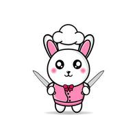 chef de coelho fofo traz design de mascote de faca kawaii vetor