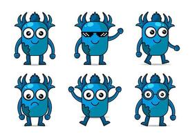 definir mascote de design azul monstro bonito kawaii vetor