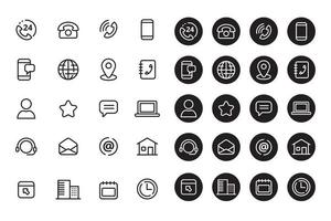 conjunto de ícones de contato e comunicação com desenhos lineares e pretos isolados no fundo branco vetor