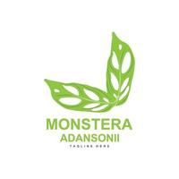 logotipo de folha de monstera adansonii, vetor de planta verde, vetor de árvore, ilustração de folha rara