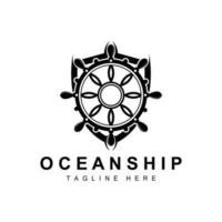 logotipo de direção do navio, ícones do oceano vetor de direção do navio com ondas do mar, âncora de veleiro e corda, design de vela da marca da empresa