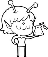 desenho de linha desenho animado linda garota alienígena vetor