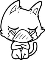 desenho de linha desenho animado gato chorando vetor