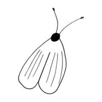 mão de mariposa desenhada em estilo doodle. inseto. monocromático, simples, minimalismo, adesivo de ícone de silhueta escandinava vetor