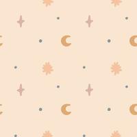 ingênuo pastel padrão lua estrela ponto. papel de parede pastel escandinavo do chá de bebê. design de tecido têxtil para crianças. papel de fundo neutro de vetor boêmio plano