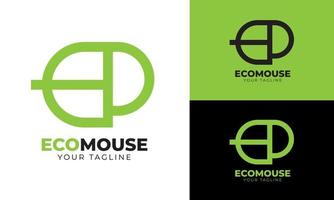 modelo de logotipo de linha de mouse ecológico de design plano vetor