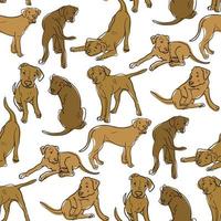 um padrão com um grande dinamarquês argentino em poses diferentes. desenhos gráficos de cães em diferentes poses com linhas e manchas marrons. adequado para impressão em papel e têxteis. embrulho, roupas vetor