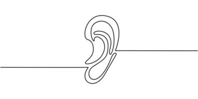 orelha humana desenho de uma linha contínua. vetor