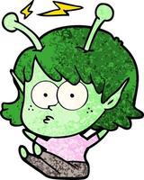 textura grunge retrô cartoon linda garota alienígena vetor