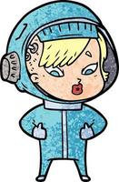 garota astronauta dos desenhos animados de textura grunge retrô vetor