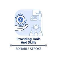 fornecendo ferramentas e habilidades ícone de conceito azul claro. ilustração de linha fina de ideia abstrata de estratégia de negócios digital primeira. desenho de contorno isolado. traço editável. vetor