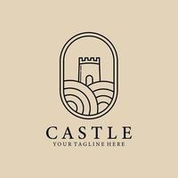 logotipo, ícone e símbolo da arte da linha do castelo, com design de ilustração vetorial de emblema vetor