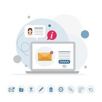 mensagem de e-mail no infográfico de laptop com ícones vetor