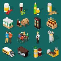 conjunto isométrico de ícones da indústria de cerveja vetor