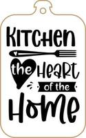 design de cartaz de avental de cozinha com letras escritas à mão de texto de placa de corte. decoração da parede da cozinha, sinal, citação. cozinhando citação de cozinha dizendo vetor. cozinha o coração da casa vetor
