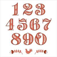 folclore conjunto de números e números em estilo escandinavo. fonte popular para matemática, álgebra e calculadora. as crianças aprendem a contar usando números brilhantes vetor