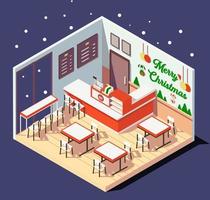 interior isométrico de restaurantes ou cafés na época do natal