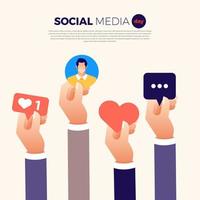 mídia social dia mãos segurando ícones de design