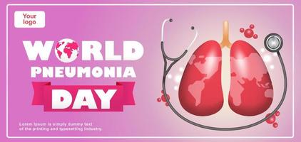 dia mundial da pneumonia, ilustração 3d de estetoscópio e pulmões com motivo de terra. adequado para eventos vetor