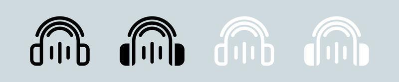 ícone de fones de ouvido definido em preto e branco. fones de ouvido sinais ilustração vetorial. vetor
