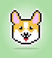 Pixel de 8 bits de cachorro corgi. cabeça de animal para jogos de ativos em ilustrações vetoriais. padrão de ponto cruz. vetor