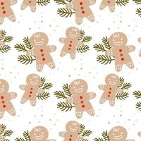 biscoito de homem de gengibre padrão sem emenda sobre fundo branco. doces de natal. ilustração vetorial festiva em estilo simples de desenho animado. vetor