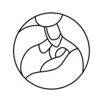 vetor presépio religioso cristão de natal do bebê jesus com mary e joseph na rodada. esboço de ilustração do ícone do logotipo. doodle desenhado à mão com linhas pretas