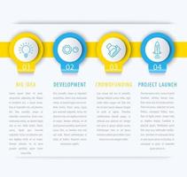 elementos de design infográfico de inicialização, etapas, linha do tempo em azul e amarelo, ilustração vetorial vetor