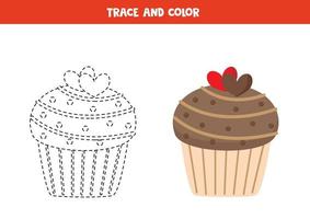 trace e colore o cupcake dos desenhos animados. planilha para crianças. vetor