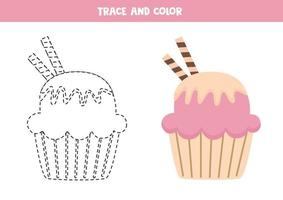 trace e colore o cupcake dos desenhos animados. planilha para crianças. vetor