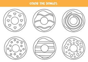 rosquinhas preto e branco dos desenhos animados de cor. planilha para crianças. vetor