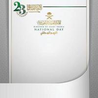 saudação do dia da nação da arábia saudita 23 de setembro design vetorial de fundo com bela bandeira e caligrafia árabe vetor