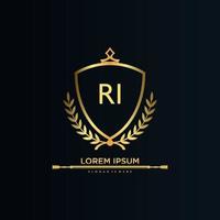 ri letra inicial com royal template.elegant com vetor de logotipo da coroa, ilustração em vetor logotipo de letras criativas.