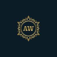 carta aw logotipo com modelo de ouro de luxo. modelo de vetor de logotipo de elegância.